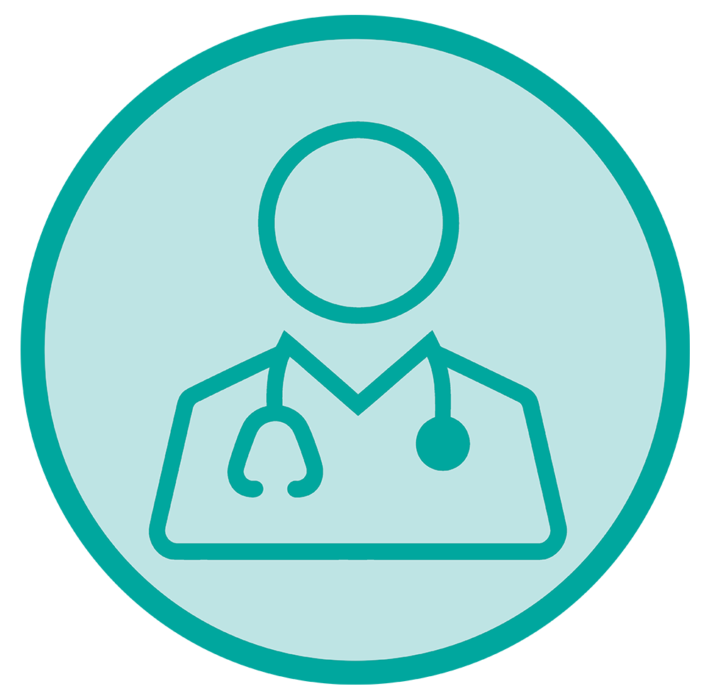 Doctor/profile icon with a stethoscope inside a teal circle badge