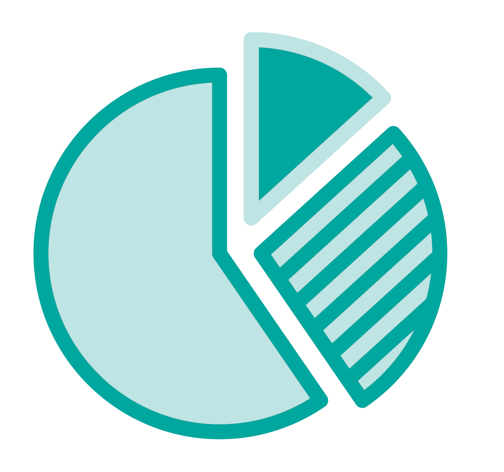 Abstract teal pie chart with detached segments on a white background.
