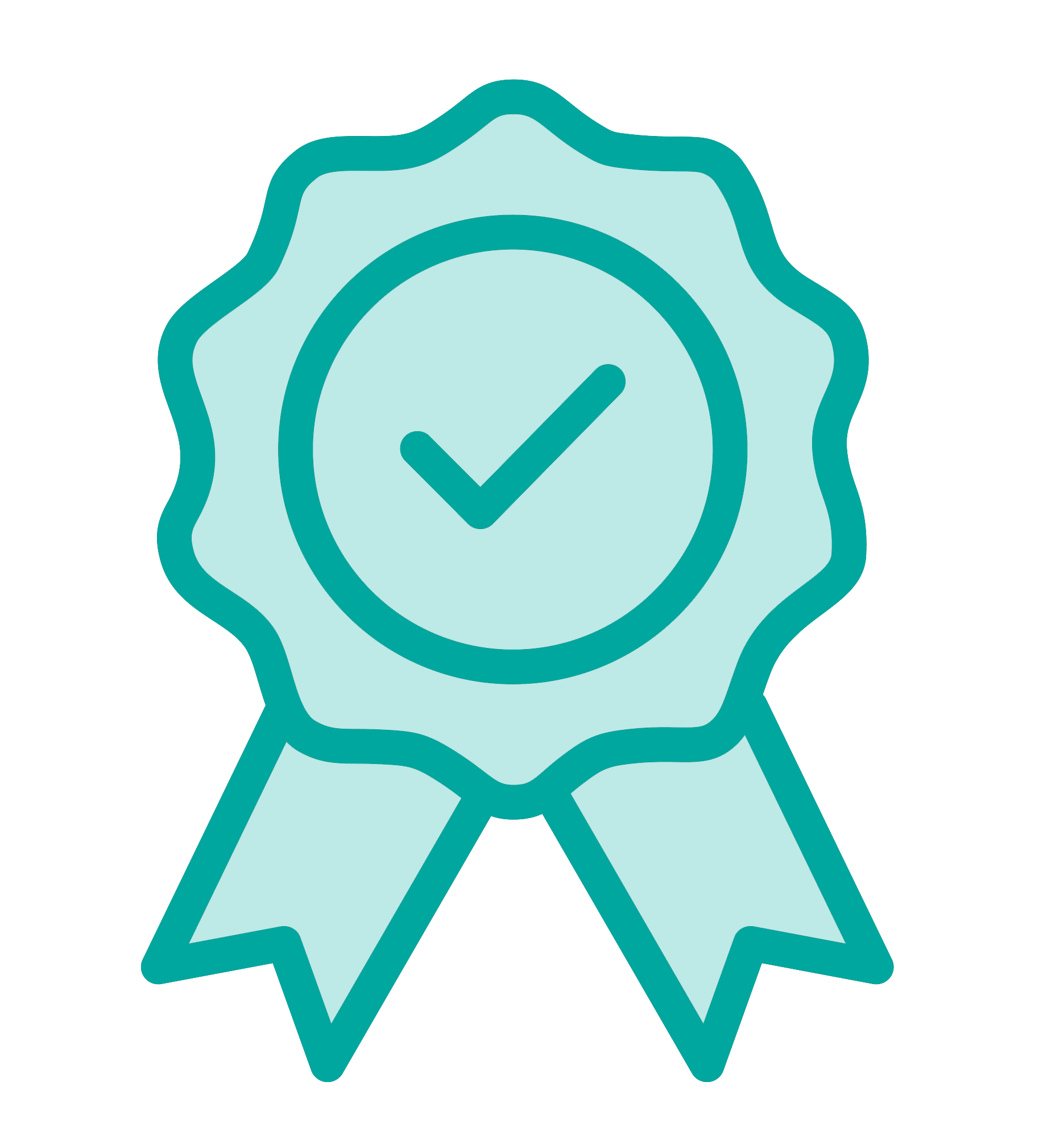 Abstract teal badge with a central checkmark, symbolizing verification or approval.